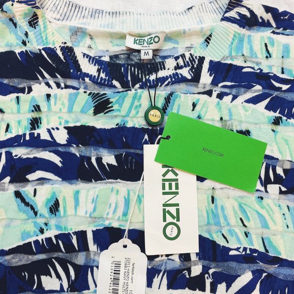 Kenzo Blue Floral Stripe Lightweight Sweater (M) NWT - Picture 4 of 10